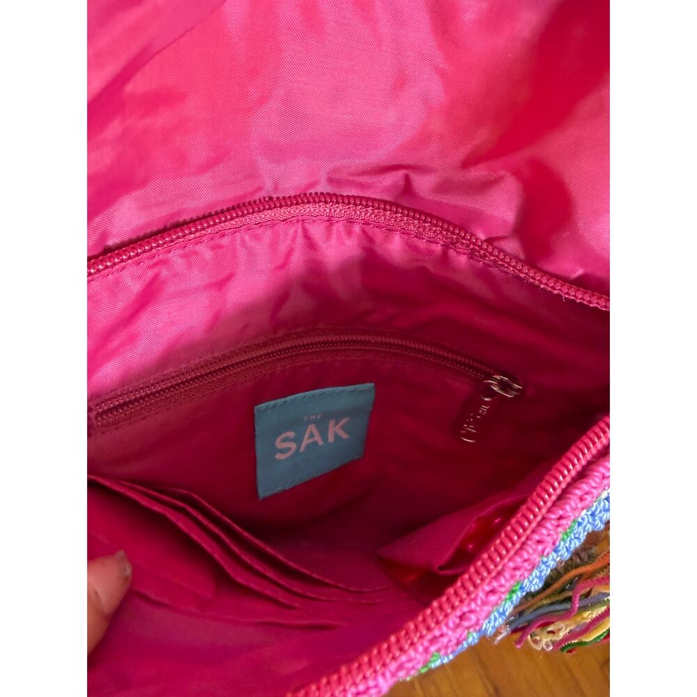 The Sak Crochet Crossbody Bag Multicolor Striped Boho Pink Tassel Small Purse - Picture 3 of 7